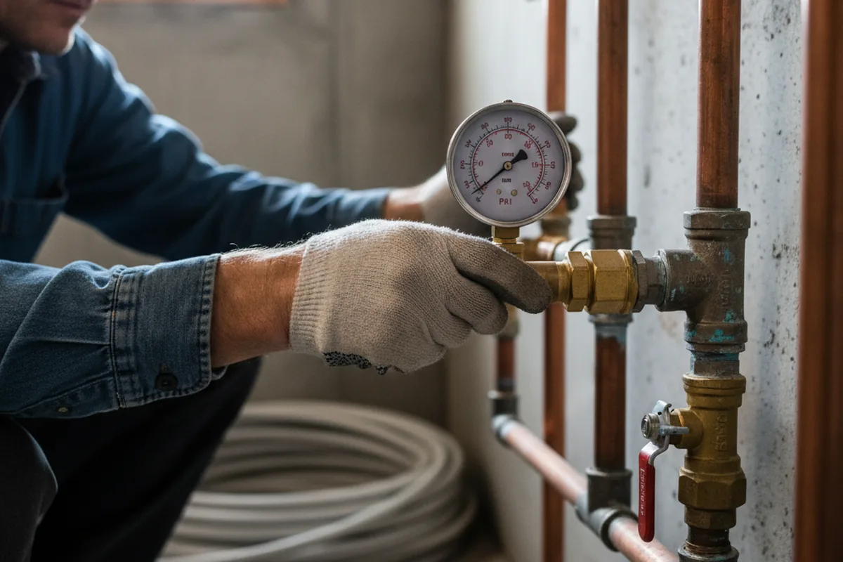 Pressure testing a repaired line during Water Line Repair in Middlefield
